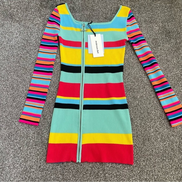 ANDERSSON BELL Womens Multi Stripe Zip Up Knit Mini Dress XS New Barbie Unique - Picture 2 of 10